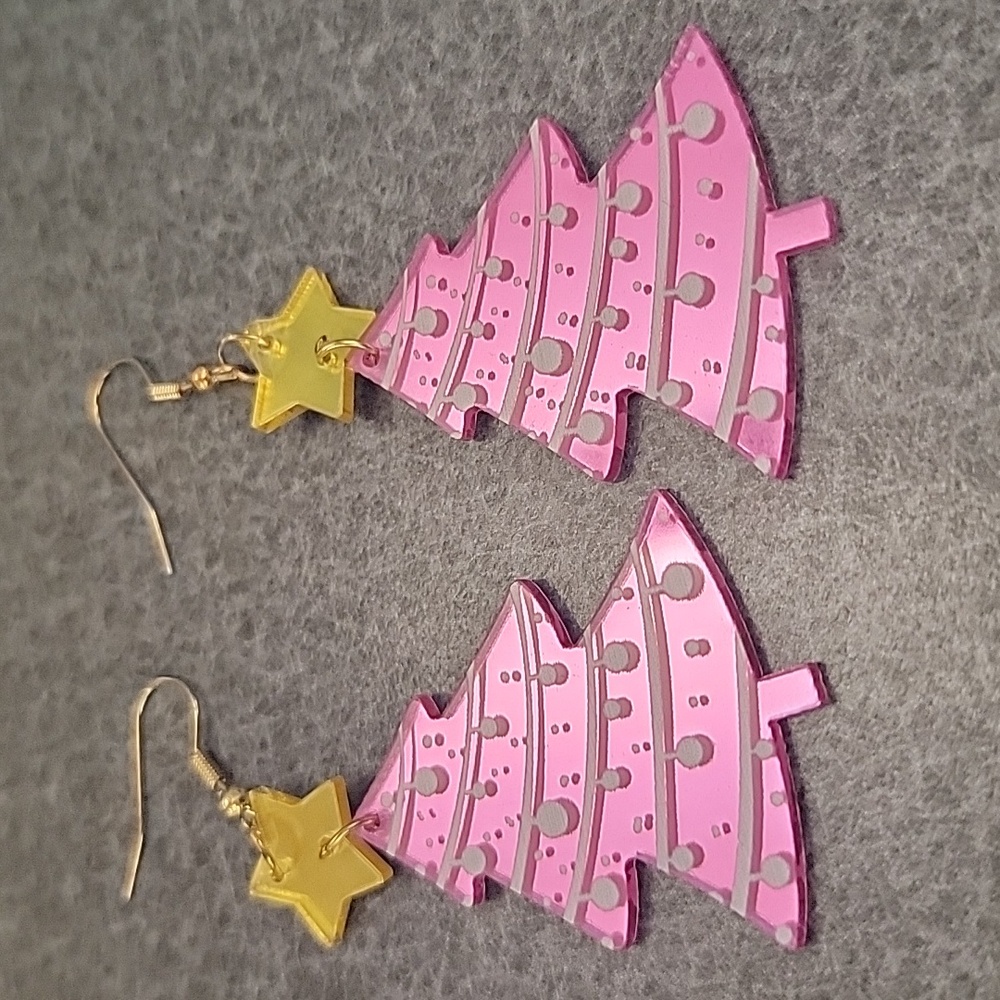 COPY - Cute Pink Dangle Christmas Tree Earrings
